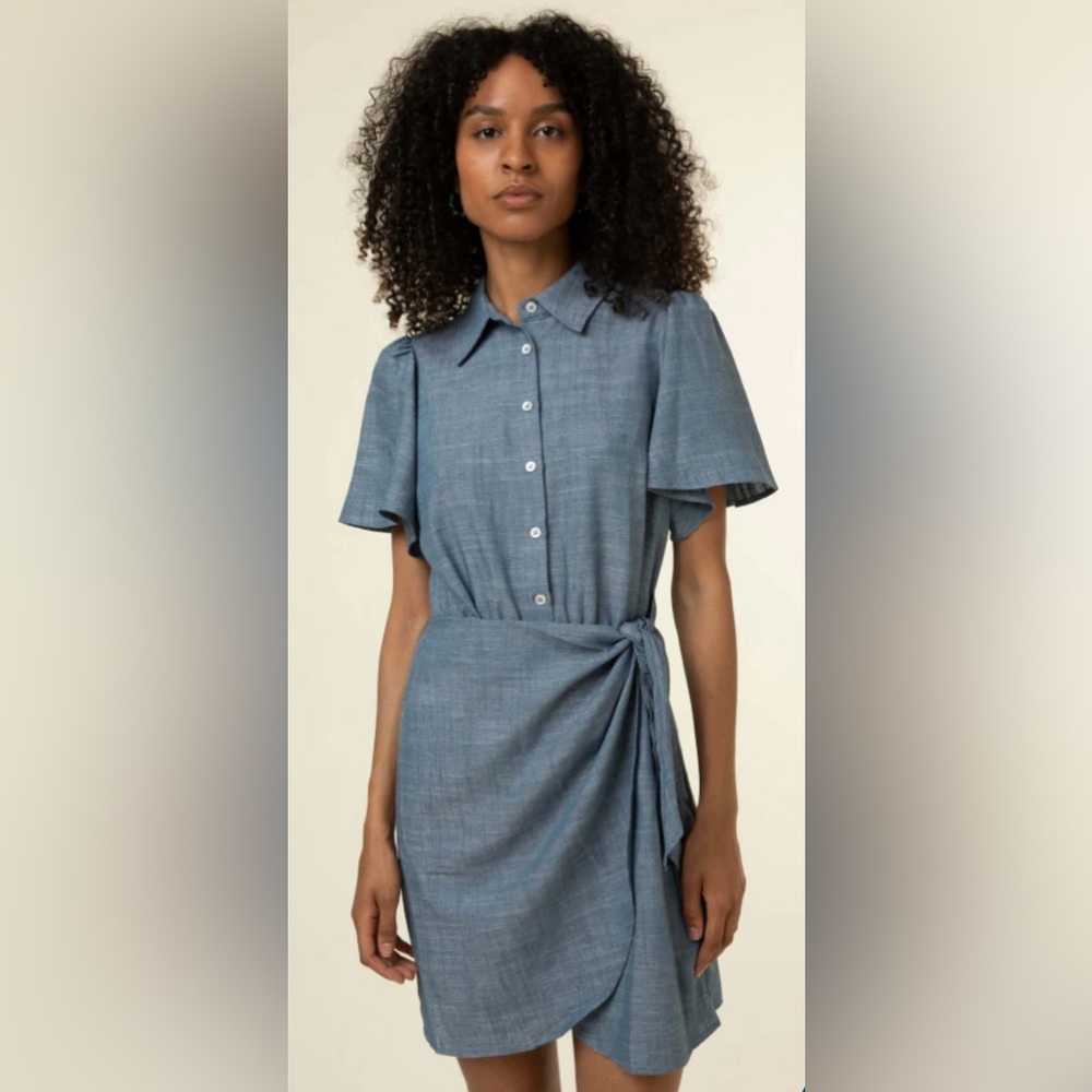 Frnch Kathleen chambray dress side waist tie size medium